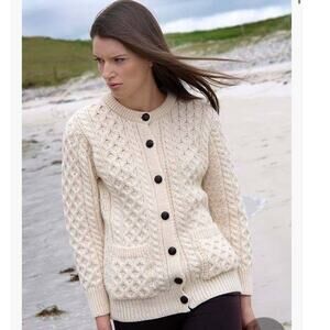 Aran Crafts MERINO WOOL TRADITIONAL LUMBER CARDIGAN: XP311 size Large